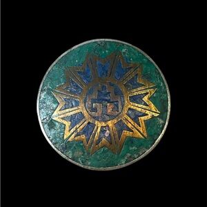 Vintage Sunburst Stone Inlay Brooch / Pin